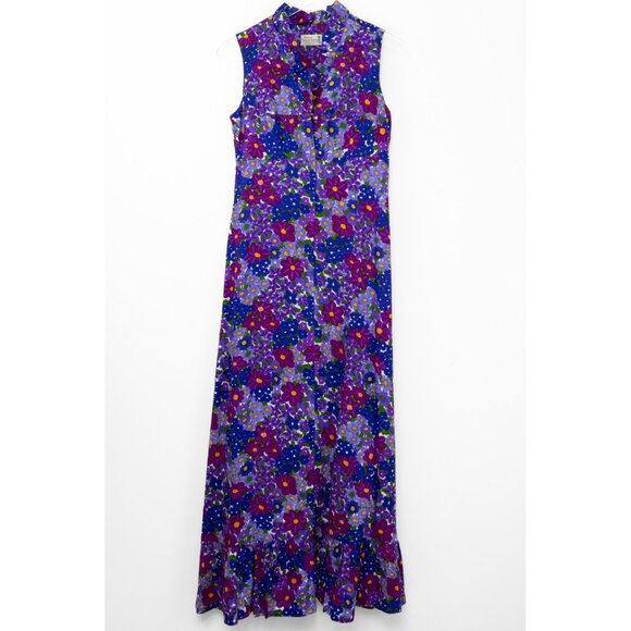 Hukilau Fashions Dresses & Skirts - Hukilau Fashions Sleeveless Barkcloth Floral Dress 60s 70s Vintage Purple Blue